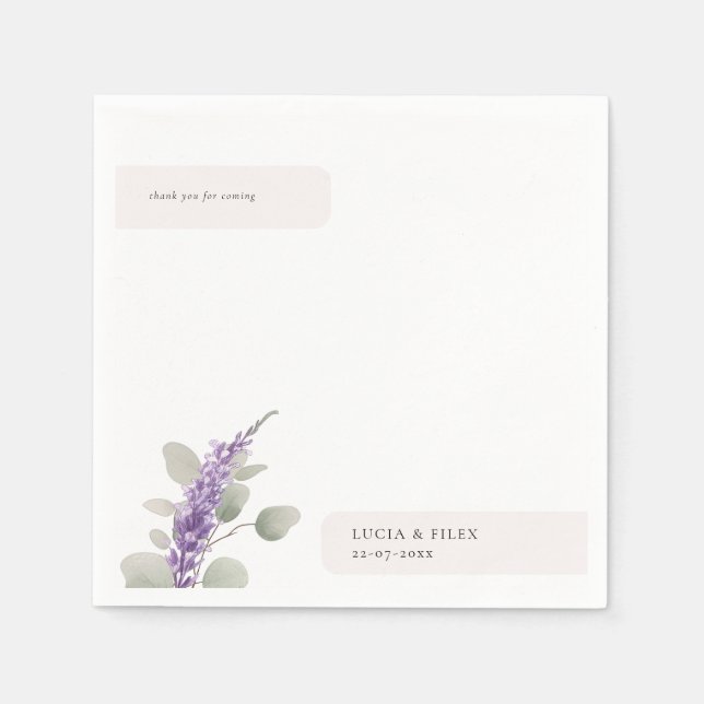 Serviette En Papier Mariage Feuille de Lavande moderne (Devant)