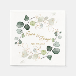 Serviette En Papier Mariage Feuille d'or Eucalyptus Foliage