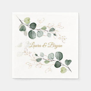 Serviette En Papier Mariage Feuille d'or Eucalyptus Foliage