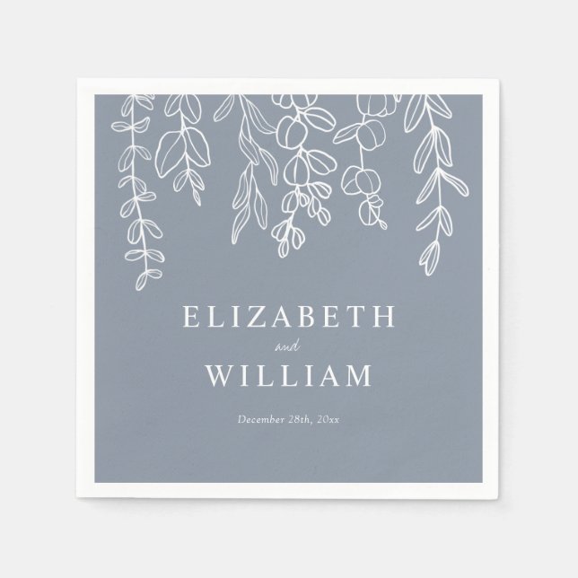 Serviette En Papier Mariage Feuille Dusty Blue Eucalyptus (Devant)
