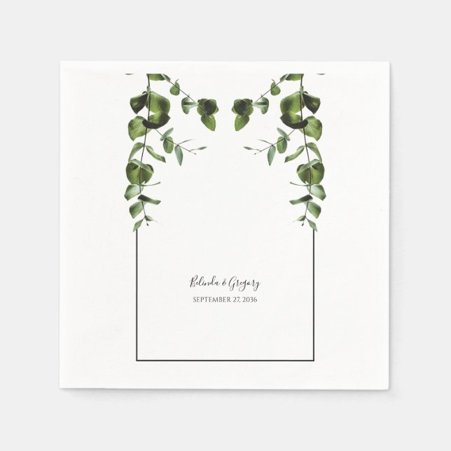 Serviette En Papier Mariage Feuille rustique Eucalyptus (Devant)