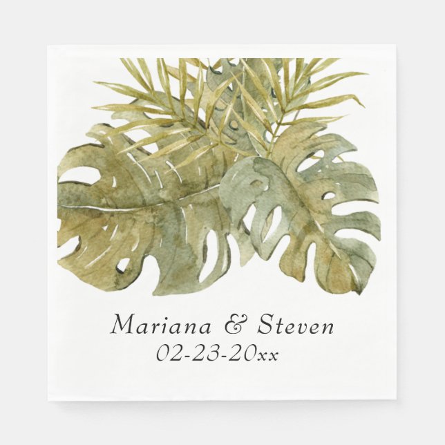 Serviette En Papier Mariage Feuille Tropical Palm (Devant)
