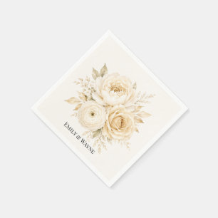 Serviette En Papier Mariage Fleur Blanc d'Ivoire et Champagne Perle