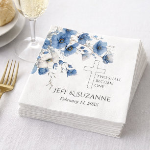 Serviette En Papier Mariage Fleur Bleu Croix Deux En Un