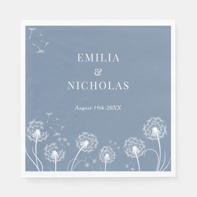Serviette En Papier Mariage Fleur de Champ Bleu Poussiéreux  (Devant)