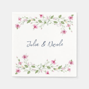 Serviette En Papier Mariage Fleur d'Hibiscus Rose Bleu Navy Poussiéreu