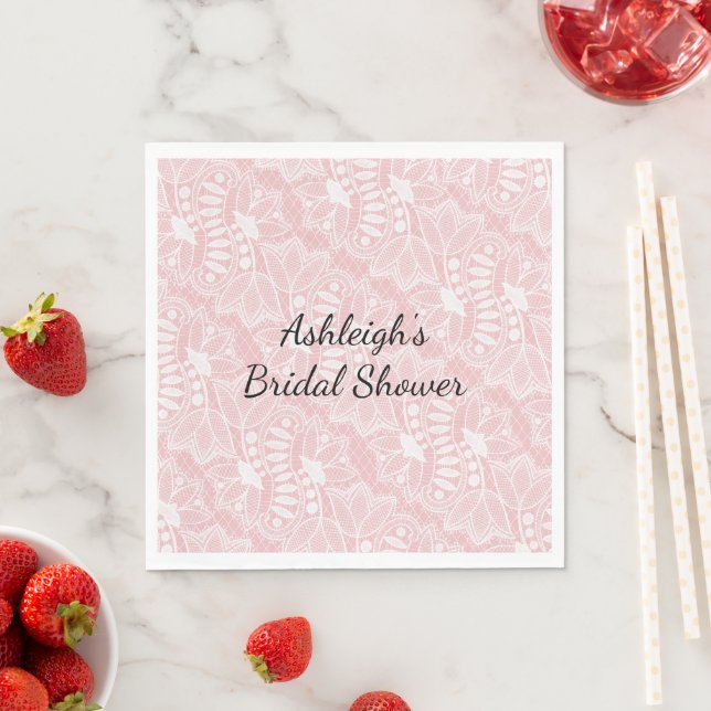 Serviette En Papier Mariage Fleur Rose en Dentelle (En situation)
