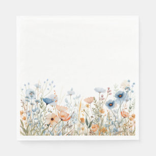 Serviette En Papier Mariage Fleur Sauvage Aquarelle Bleu Poussiéreux