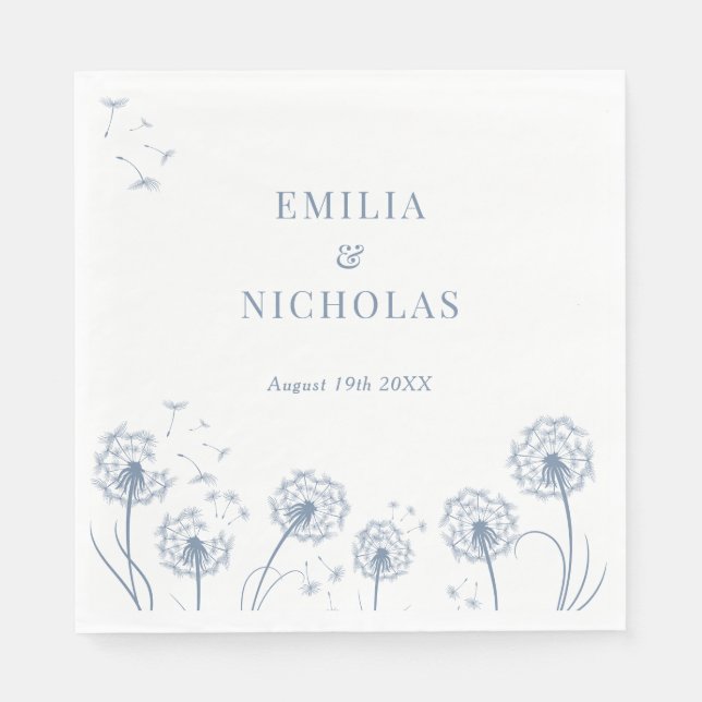 Serviette En Papier Mariage Fleur sauvage blanc et bleu (Devant)
