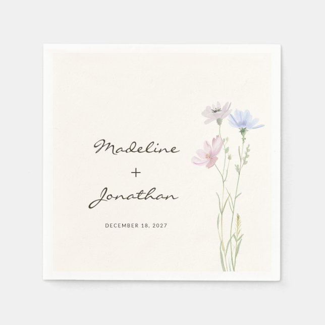 Serviette En Papier Mariage fleur sauvage Boho Beige (Devant)
