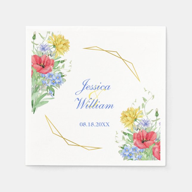 Serviette En Papier Mariage Fleur sauvage couleur été (Devant)