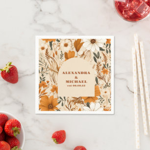 Serviette En Papier Mariage Fleur sauvage d'aquarelle en terre cuite