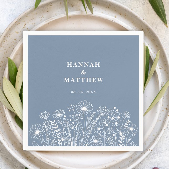 Serviette En Papier Mariage fleur sauvage Dusty Blue Boho (Créateur téléchargé)