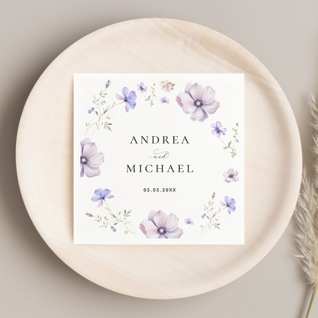 Serviette En Papier Mariage Fleur sauvage Lavender Violet Purple Sprin (Créateur téléchargé)