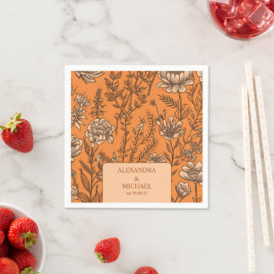 Serviette En Papier Mariage Fleur sauvage orange brûlé
