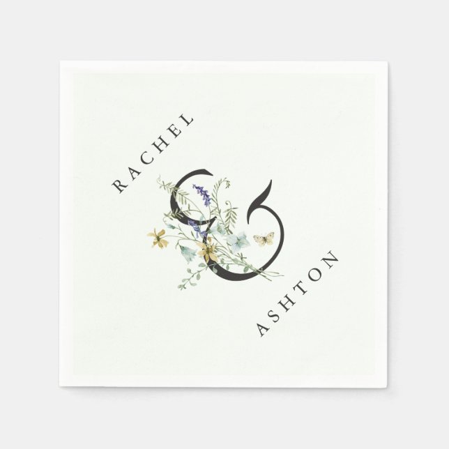 Serviette En Papier Mariage Fleur sauvage Pale Green Elegant (Devant)