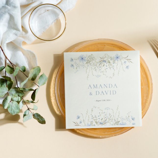 Serviette En Papier Mariage Fleur sauvage périphérique bleu (Créateur téléchargé)