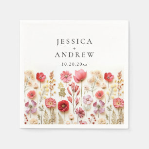 Serviette En Papier Mariage Fleur sauvage Retro Pastel Pink