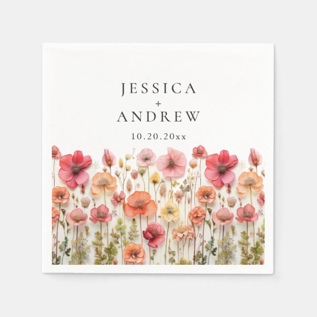 Serviette En Papier Mariage Fleur sauvage Retro Pastel Pink (Devant)