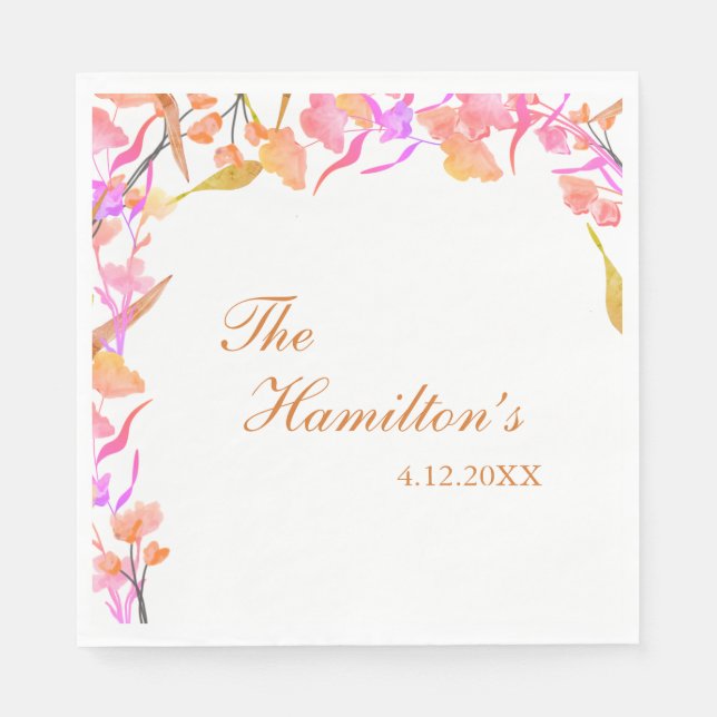 Serviette En Papier Mariage Fleur sauvage rose et orange (Devant)