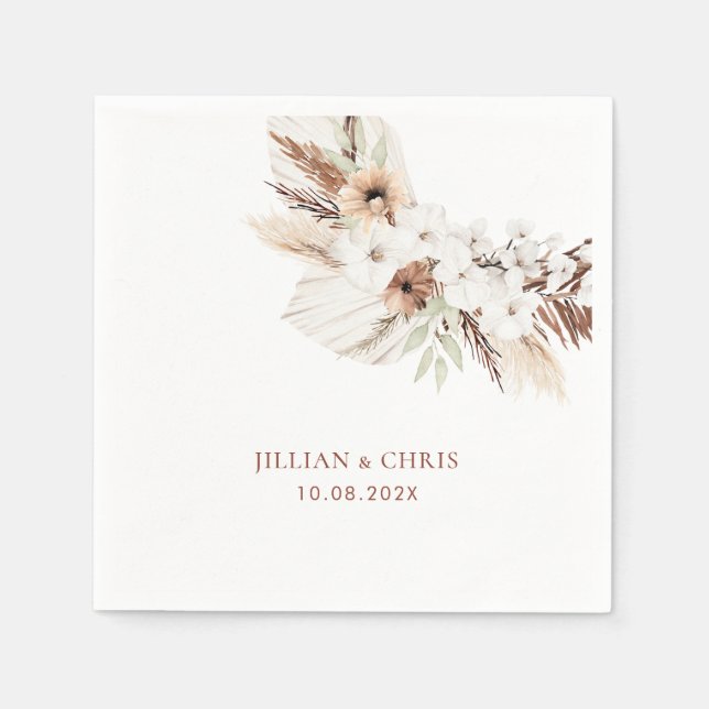 Serviette En Papier mariage fleuri de boho pampas terre cuite (Devant)