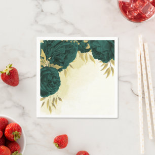Serviette En Papier Mariage fleuri en or vert émeraude