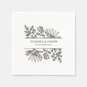 Serviette En Papier Mariage Fleurie Blanc Nom Personnalisé