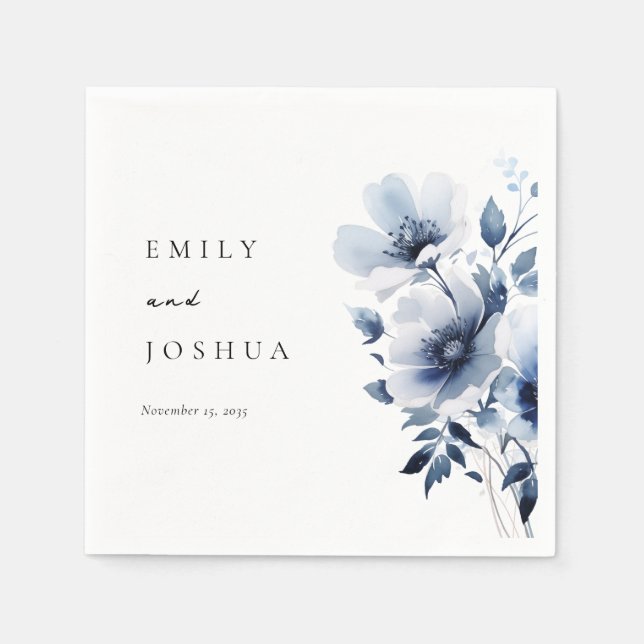 Serviette En Papier Mariage Fleuris Bleu Marine (Devant)