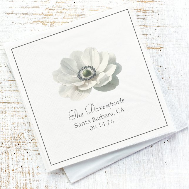 Serviette En Papier Mariage Fleuris Noir et Blanc Élégant Moderne (Créateur téléchargé)