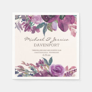 Serviette En Papier Mariage Fleuriste Aquarelle Violet Lilas