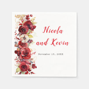Serviette En Papier Mariage Fleuriste de Roses Rouges Romantiques