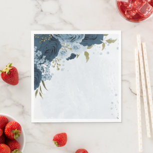 Serviette En Papier mariage fleurs bleu marine bleu clair