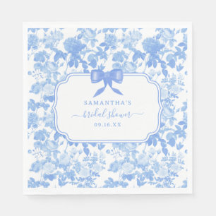 Serviette En Papier Mariage Fleurs de Roses Bleu Blanc Chinoiserie 
