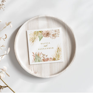 Serviette En Papier Mariage Fleurs Séchées Tropicales Pampas Bohème