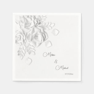 Serviette En Papier Mariage Fleurs Simples 3D Blanches