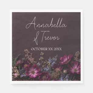 Serviette En Papier Mariage Fleurs Sombres Sauvages Nom Personnalisé