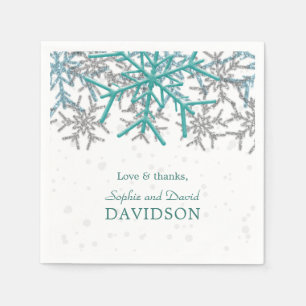 Serviette En Papier Mariage Flocons de Neige Turquoise Argent Hiver