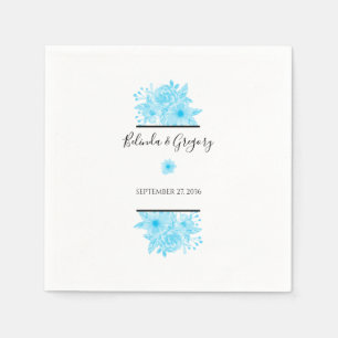 Serviette En Papier Mariage floral à aquarelle bleue