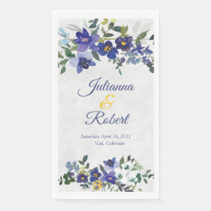 Serviette En Papier Mariage floral aquarelle bleu et jaune