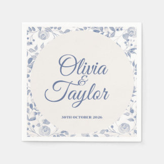 Serviette En Papier Mariage Floral Aquarelle Bleu Poussiéreux
