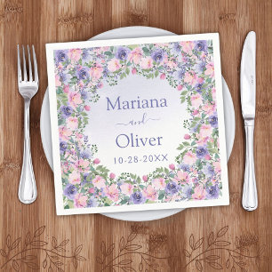 Serviette En Papier Mariage Floral Aquarelle Rose Pervenche