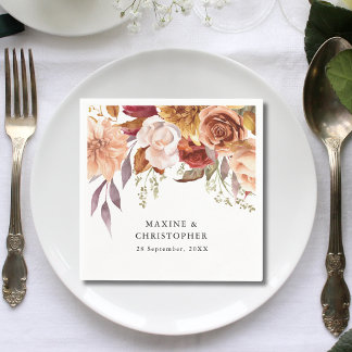 Serviette En Papier Mariage Floral Aquarelle Rouge Bourgogne