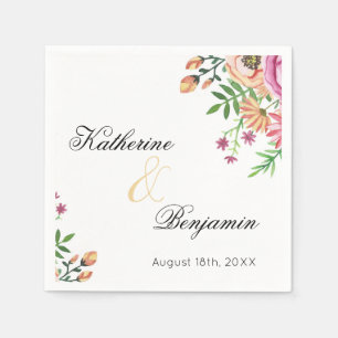 Serviette En Papier Mariage Floral aux Pêches