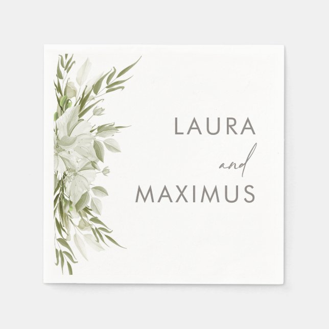 Serviette En Papier Mariage Floral Blanc (Devant)