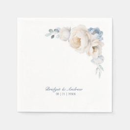 Serviette En Papier Mariage floral blanc bleu foncé