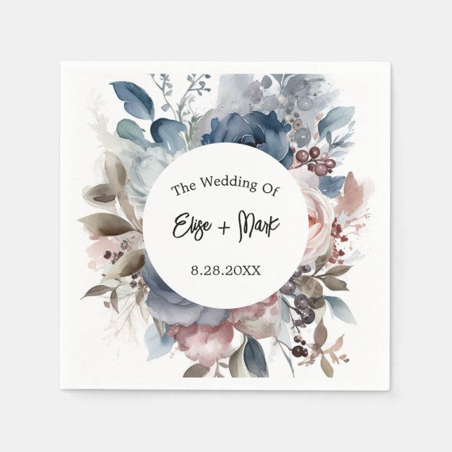 Serviette En Papier Mariage floral bleu bleu bleu bleu rose (Devant)