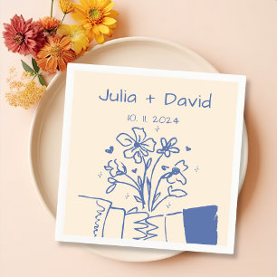 Serviette En Papier Mariage Floral Bleu Dessiné à la Main de Fantaisie