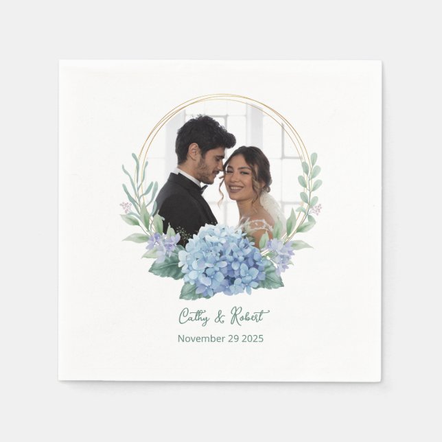 Serviette En Papier Mariage floral bleu et blanc (Devant)