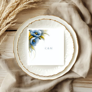 Serviette En Papier Mariage floral bleu et jaune