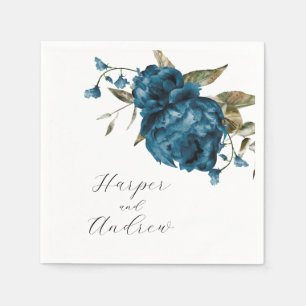 Serviette En Papier Mariage floral bleu marine